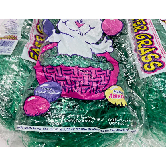 Vintage Easter Grass Green Lot of 3 RJ Rabbit HUGE 7 ounce bag NEW Unopened USA - Picture 5 of 6